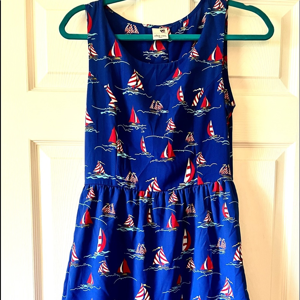 Pink Owl beautiful blue sail boat dress